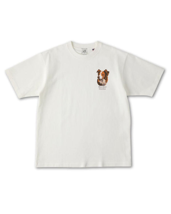ボーダーコリー フェイス&ロゴ 刺繍 Tシャツ