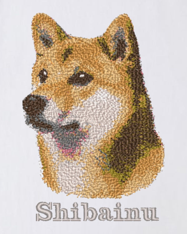 柴犬 フェイス&ロゴ 刺繍 Tシャツ