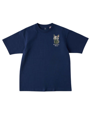ロシアンブルー フェイス&ロゴ 刺繍 Tシャツ