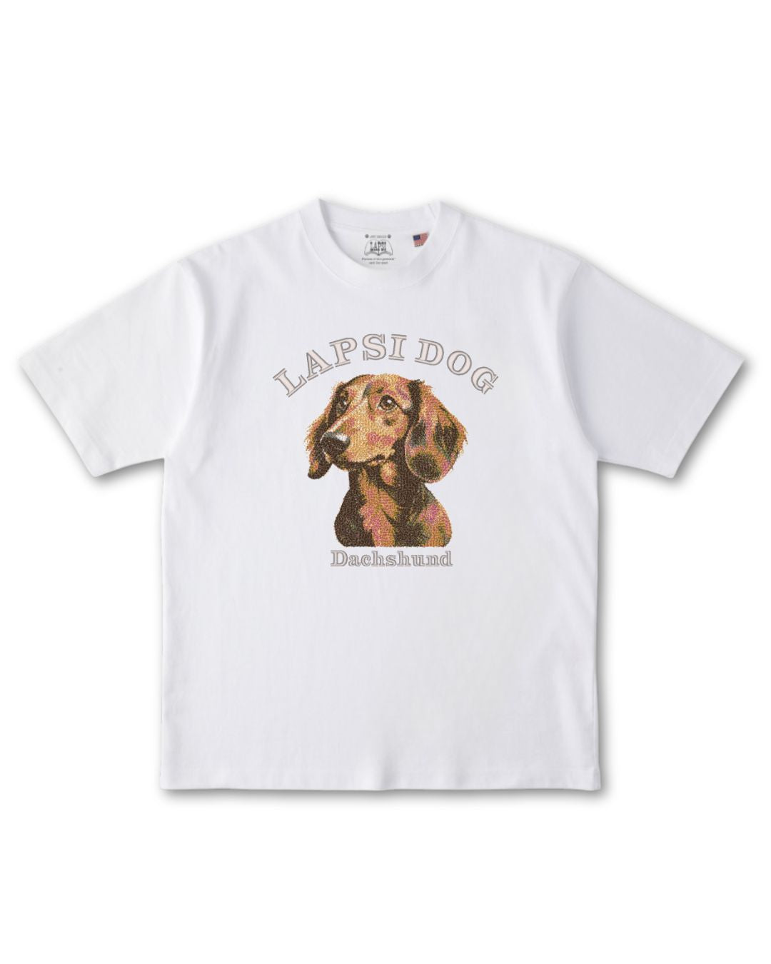 ◆Aelfric Eden◆刺繍ダックスフントTシャツ 送料関税込み ダックスフント ミディアム フェイス&サークルロゴ 刺繍 Tシャツ