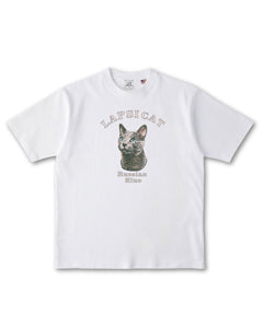 ロシアンブルー ミディアム フェイス&サークルロゴ 刺繍 Tシャツ