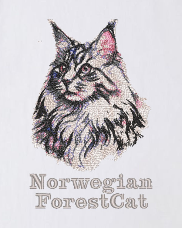 ノルウェージャンフォレストキャット フェイス&ロゴ 刺繍 ロンＴ