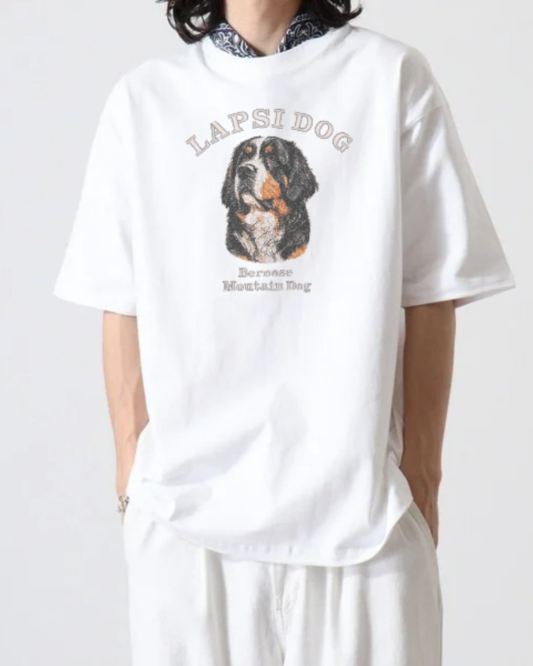 刺繍ダックスフントTシャツ ダックスフント ミディアム フェイス&サークルロゴ 刺繍 Tシャツ