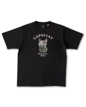 ロシアンブルー ミディアム フェイス&サークルロゴ 刺繍 Tシャツ