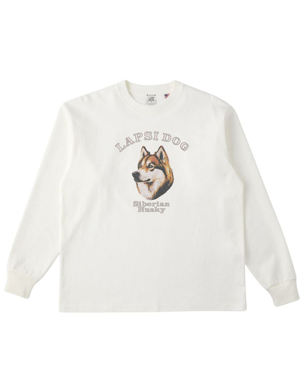シベリアンハスキー ミディアム フェイス&サークルロゴ 刺繍 ロンT