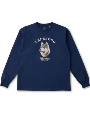 シベリアンハスキー ミディアム フェイス&サークルロゴ 刺繍 ロンT
