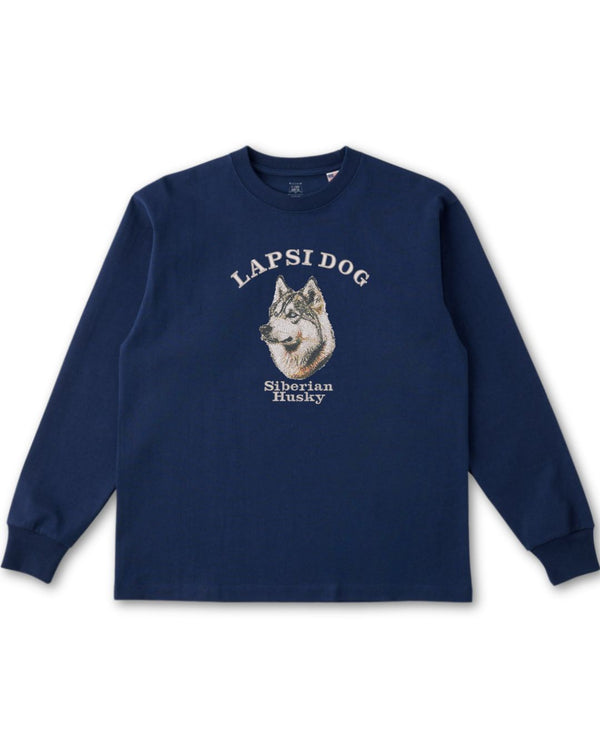 シベリアンハスキー ミディアム フェイス&サークルロゴ 刺繍 ロンT