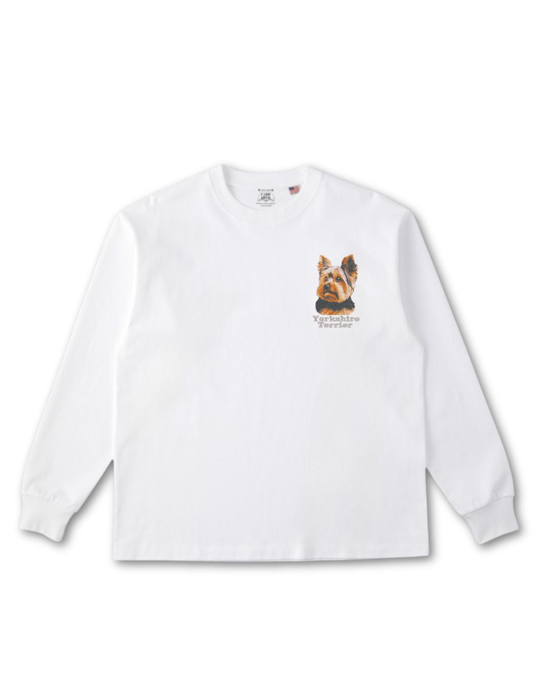 新品未使用　familiar 犬刺繍 ホワイト Tシャツ　ヨークシャ ヨークシャーテリア フェイス&ロゴ 刺繍 ロンT