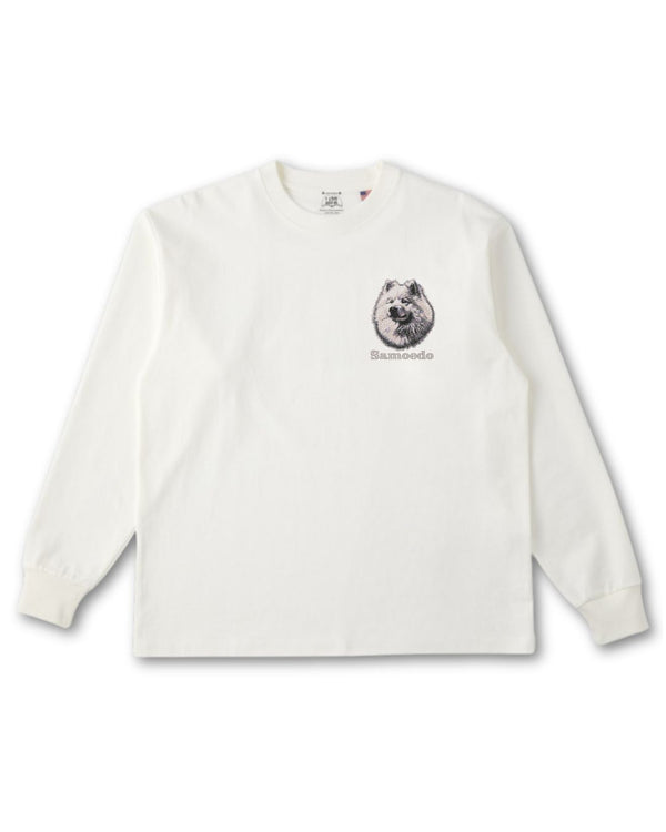 サモエド フェイス&ロゴ 刺繍 ロンT