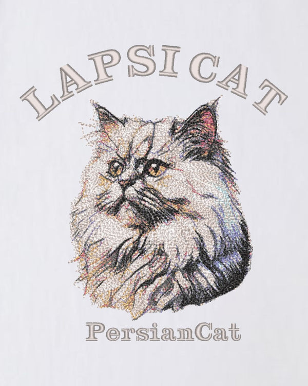 ペルシャ猫 ミディアム フェイス&サークルロゴ 刺繍 Tシャツ