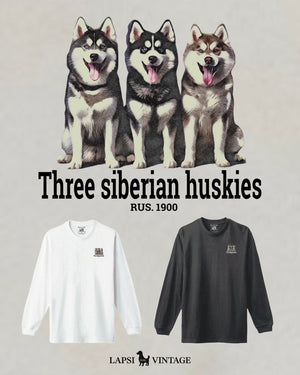 LAPSI Three dog series Siberian huskie long sleeve tee