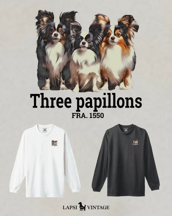 LAPSI Three dog series papillon long sleeve tee