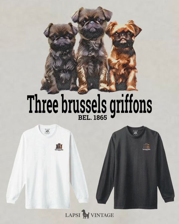 LAPSI Three dog series Brussels griffon long sleeve Tee