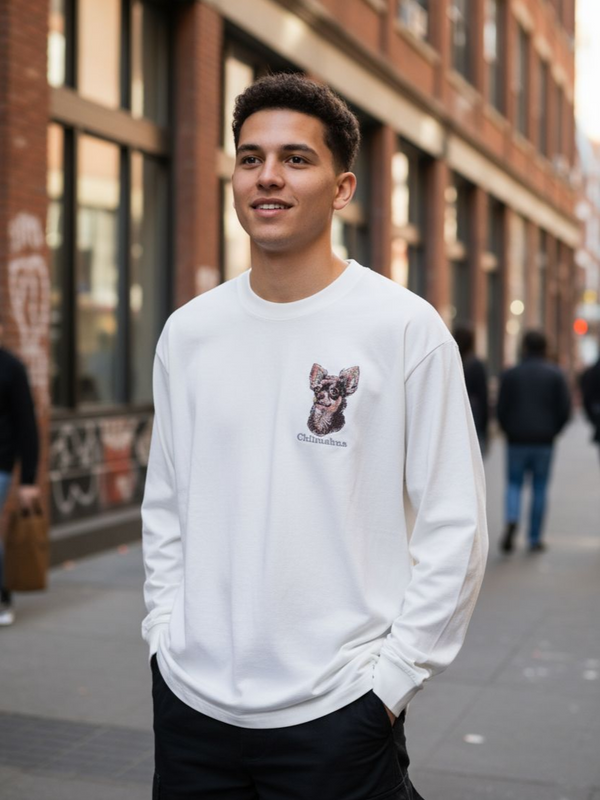 チワワ フェイス&ロゴ 刺繍 ロンT